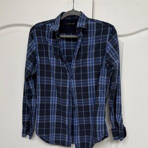 Mens Blue Plaid Button-Up Shirt